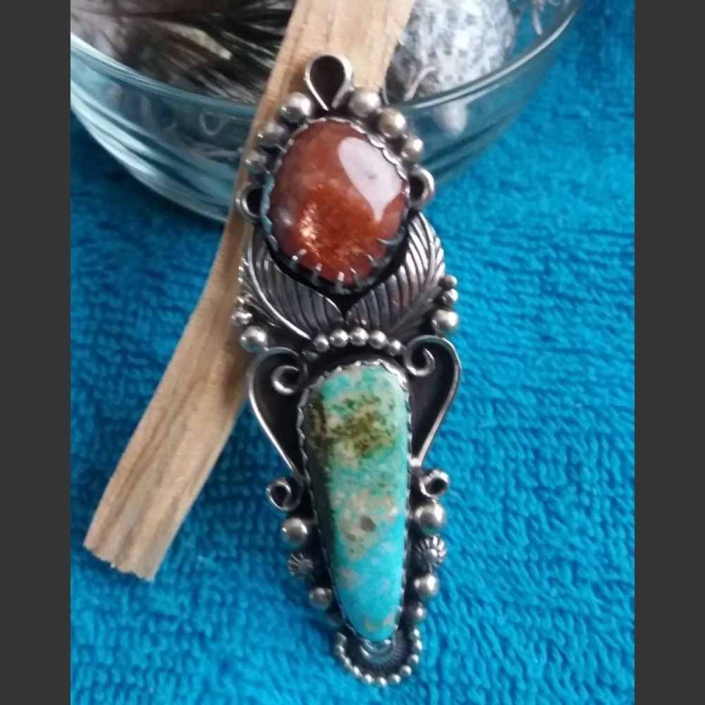 Roysto Turquoise and Sunstone Statement Ring